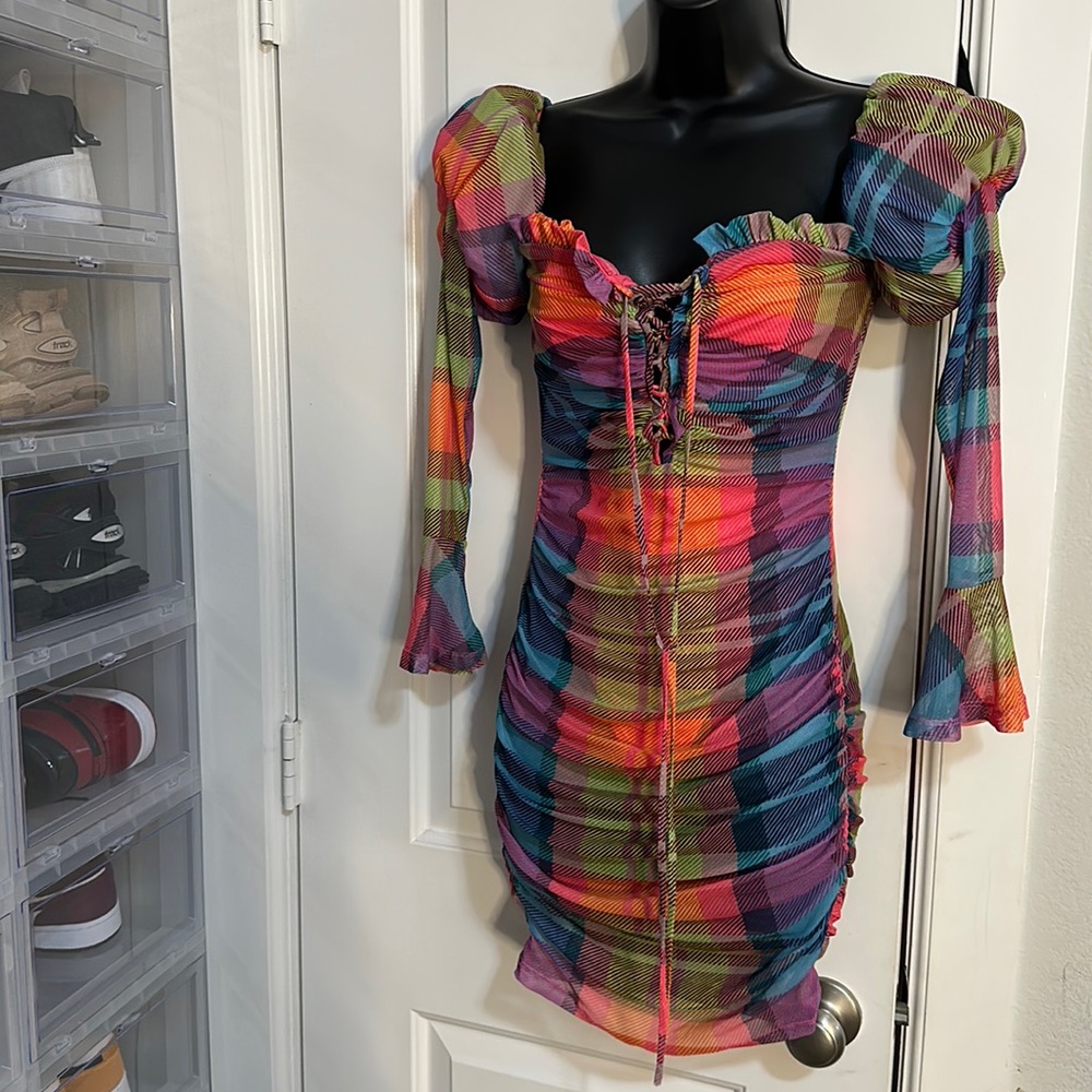 Colorful mesh bodysuit dresses